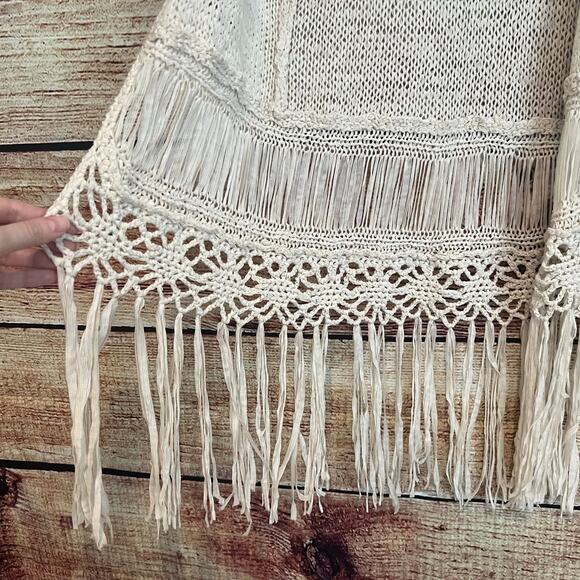 Fang Crochet Fringe Sleeveless Knit Vest XS Boho Festival Beachy Coverup Sweater - Picture 2 of 5
